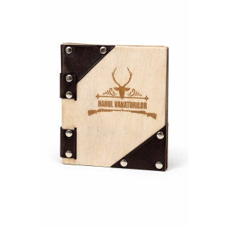Wood & leather restaurant menu – personalized, 15x13 cm