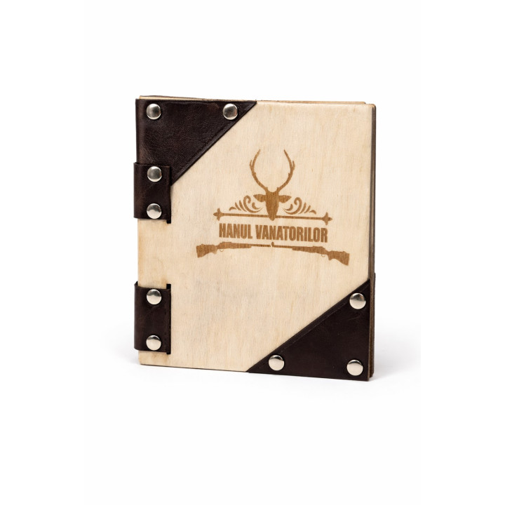 Speisekarte Holz & Leder – personalisiert, kompakt 15x13 cm