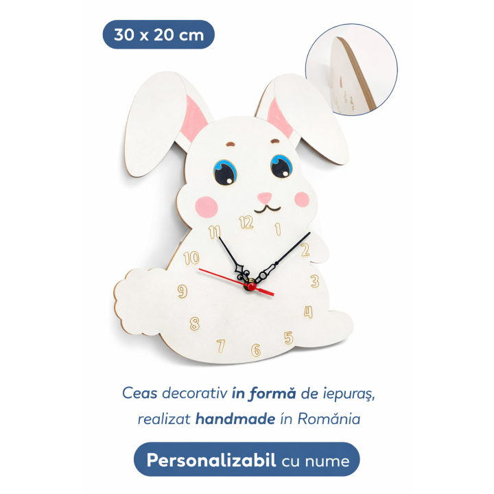 Wanduhr Hase aus MDF – Kinderzimmer Deko