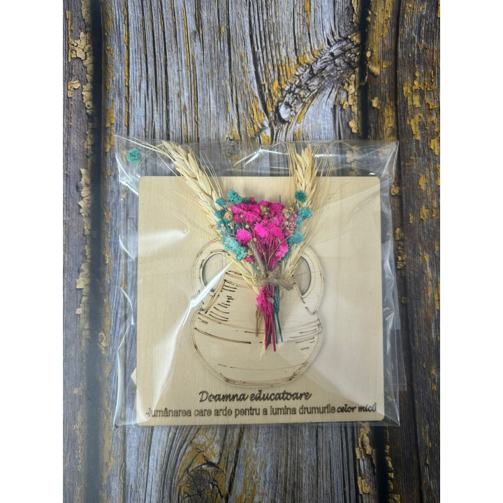 Lehrerin Holzbild mit Trockenblumen 13 cm – Personalisiert