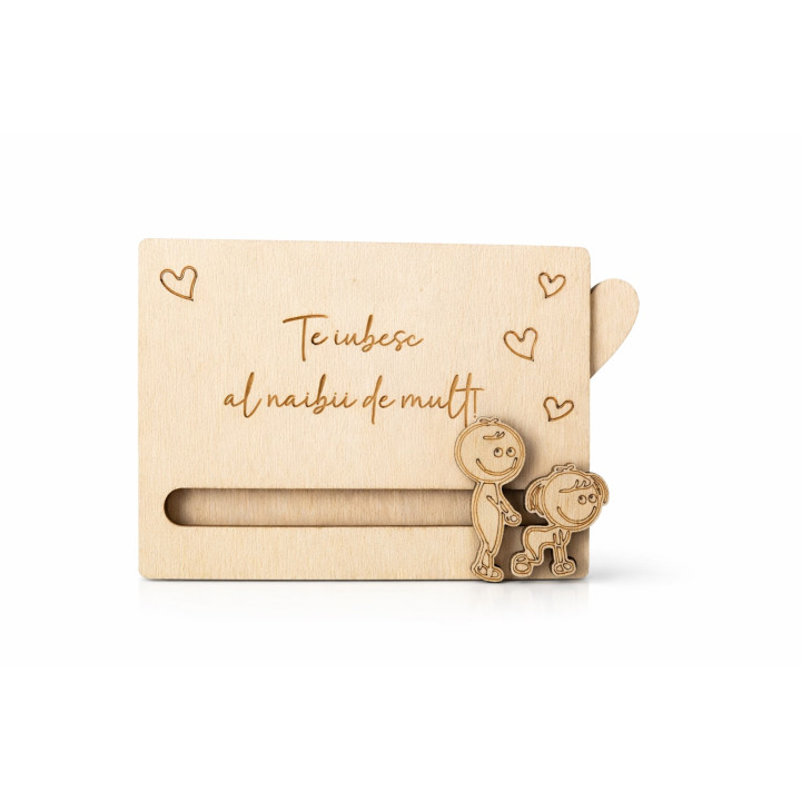 Card din lemn glisant Te iubesc la nebunie