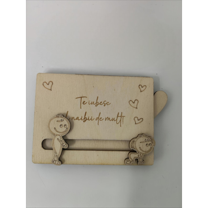 Card din lemn glisant Te iubesc la nebunie