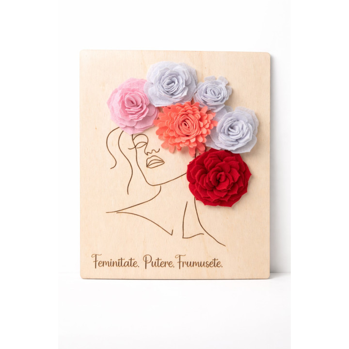 Wood wall art with felt flowers – Femininity & Power