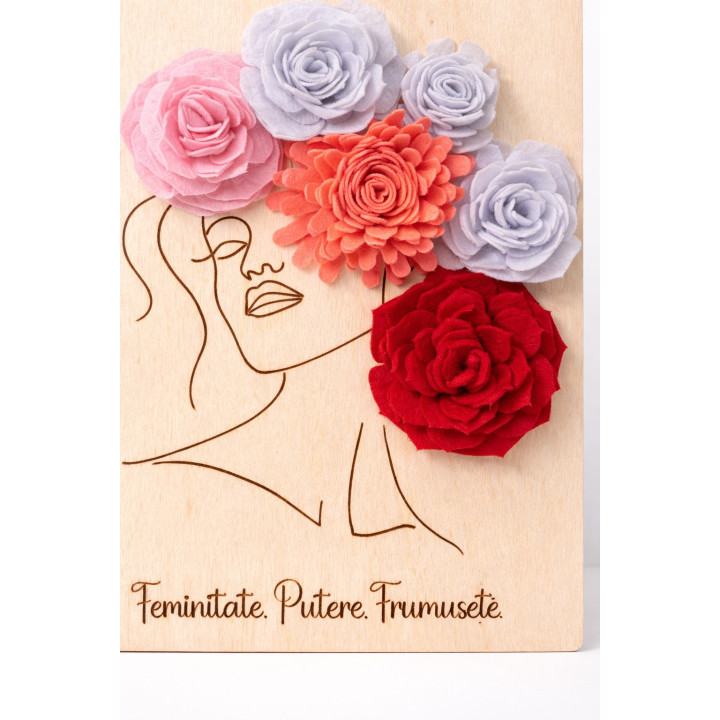 Wood wall art with felt flowers – Femininity & Power
