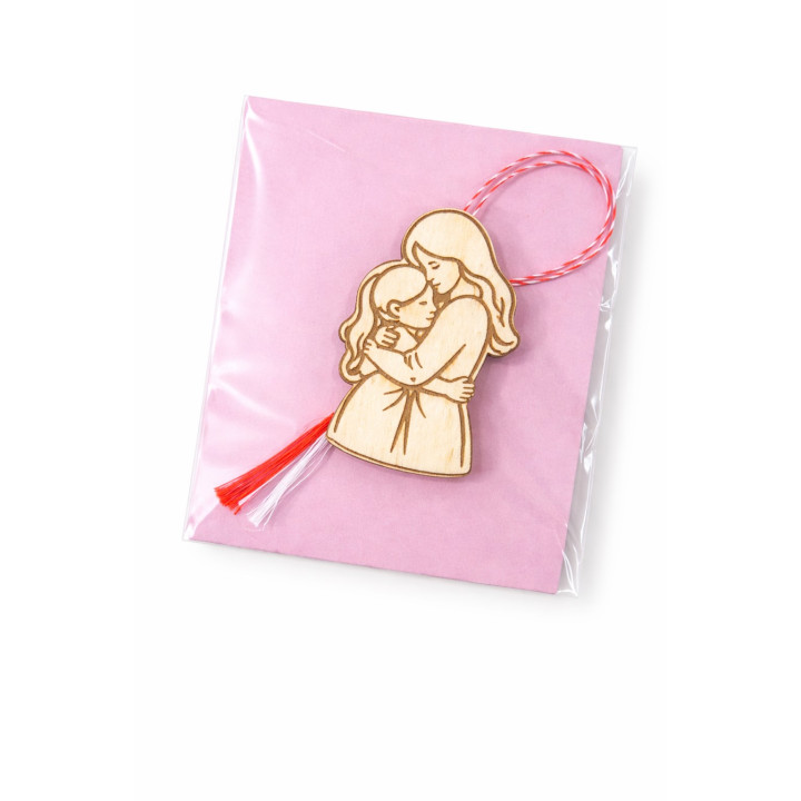 Martisor Mama si Fiica din Lemn Gravat