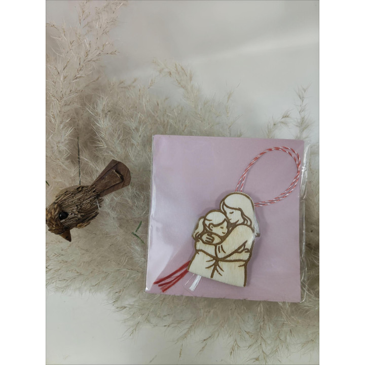 Martisor Mama si Fiica din Lemn Gravat