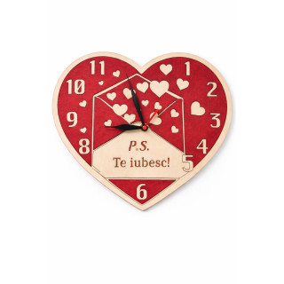 Herz-Wanduhr P.S. Ich liebe dich aus Holz & Filz, 30 cm