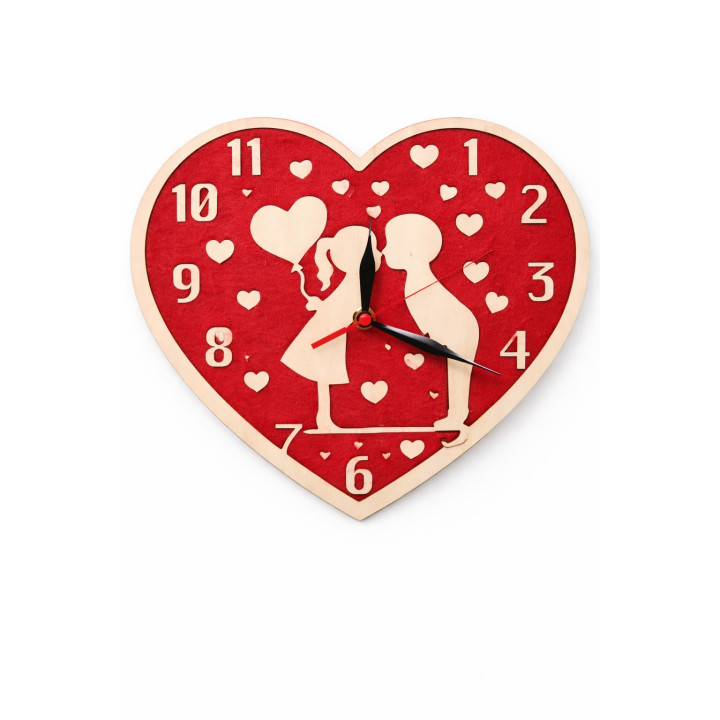 Ceas Inimă Romantic pentru Cuplu din Lemn și Fetru