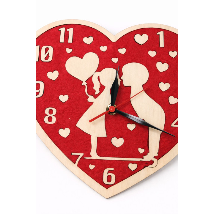Ceas Inimă Romantic pentru Cuplu din Lemn și Fetru