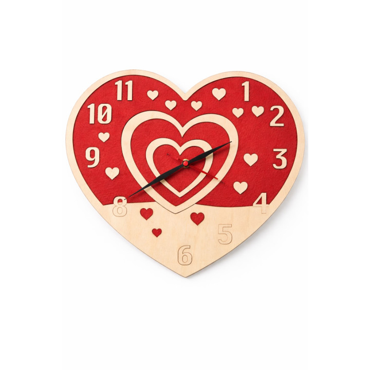 Love Heart Wall Clock – Wood & Felt, 30 cm, Silent