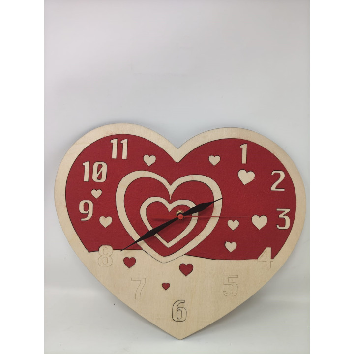 Love Heart Wall Clock – Wood & Felt, 30 cm, Silent