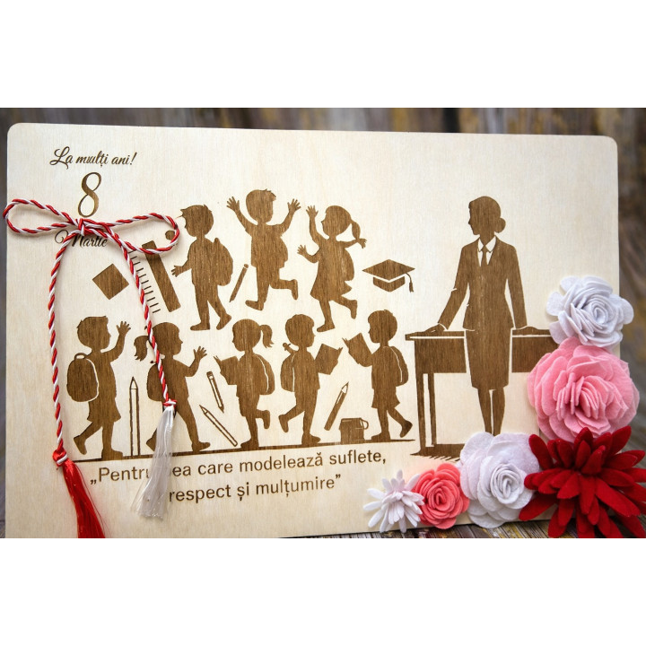 Tablou din Lemn Personalizat pentru Învățătoare 8 Martie