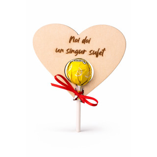 Wooden heart 'We two, one soul' + lollipop | RoArtizan