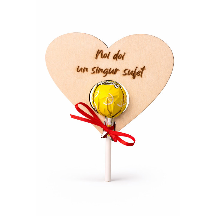Wooden heart 'We two, one soul' + lollipop | RoArtizan