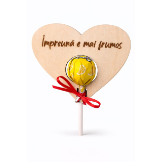 Wooden Heart “Together Is Better” with Lollipop