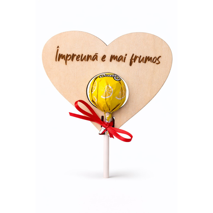 Wooden Heart “Together Is Better” with Lollipop