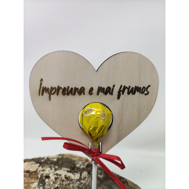 Wooden Heart “Together Is Better” with Lollipop