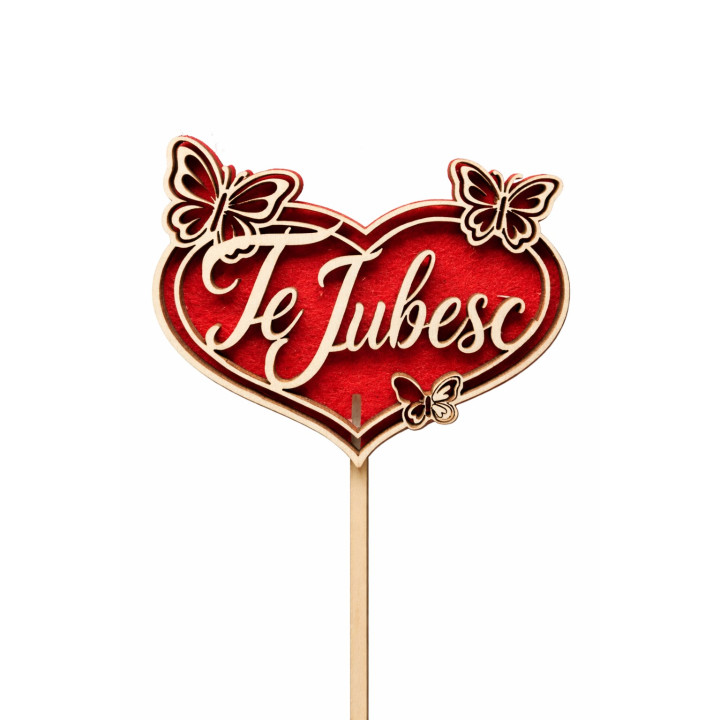 Wooden topper I Love You with butterflies – handmade