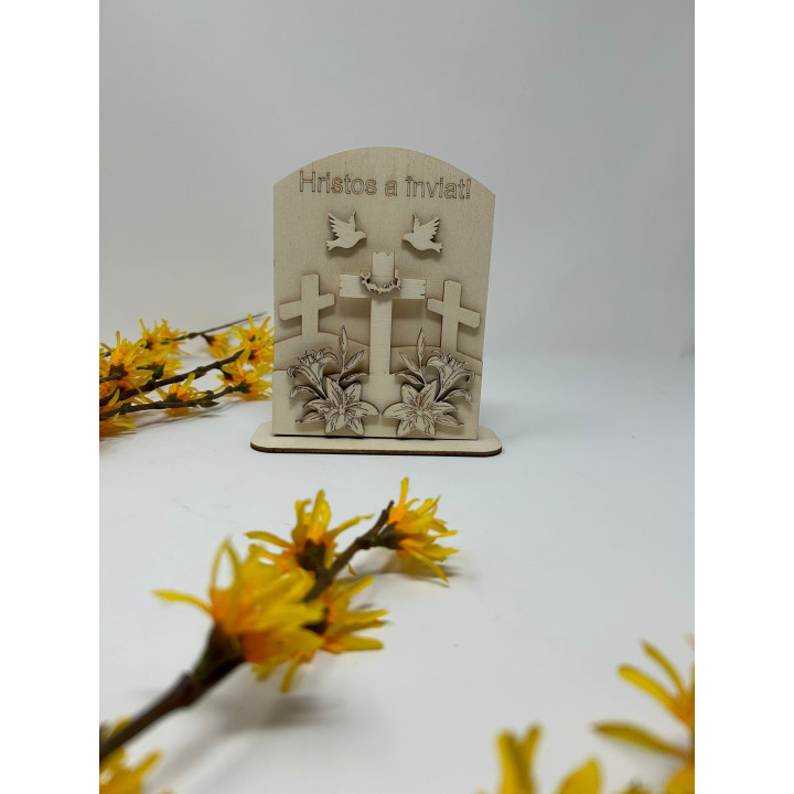 Decor din lemn Hristos a Inviat 15x10 cm