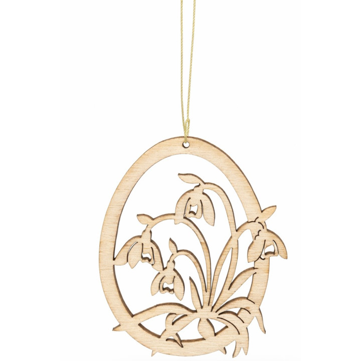 Ornament Ou Floral din Lemn cu Ghiocei – Agățătoare Paște