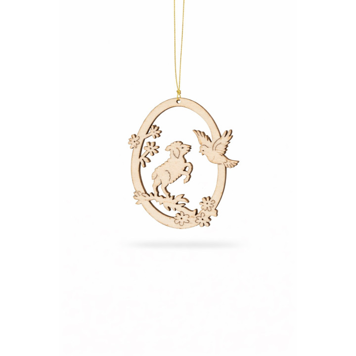 Easter wooden ornament - lamb and dove