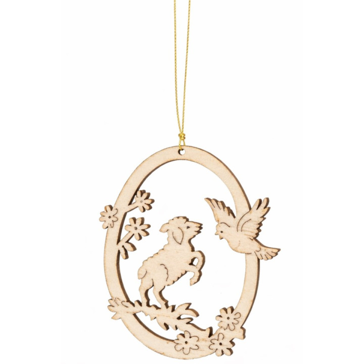 Easter wooden ornament - lamb and dove