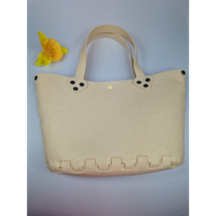 Geanta tote handmade fetru crem