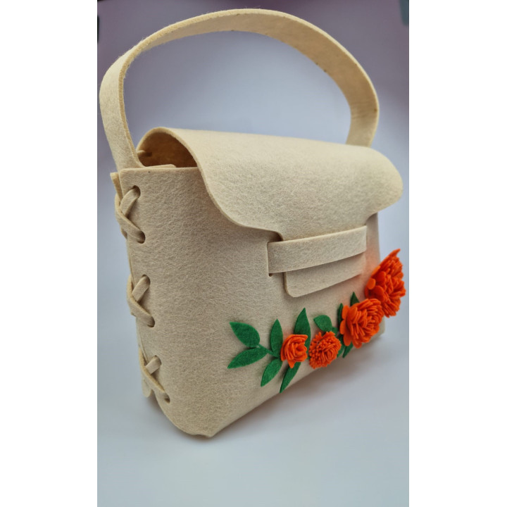 Geanta handmade fetru cu flori portocalii