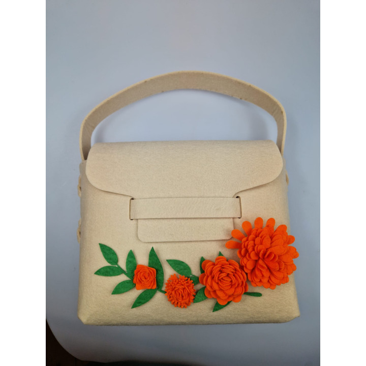 Geanta handmade fetru cu flori portocalii