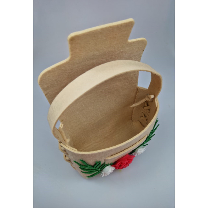 Geanta handmade fetru cu flori roz si albe