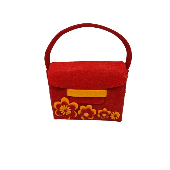 Geanta handmade fetru rosie cu flori galbene decorative