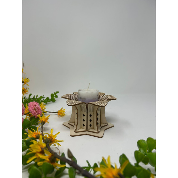 Teelichthalter Blume aus Holz – Kerzenhalter