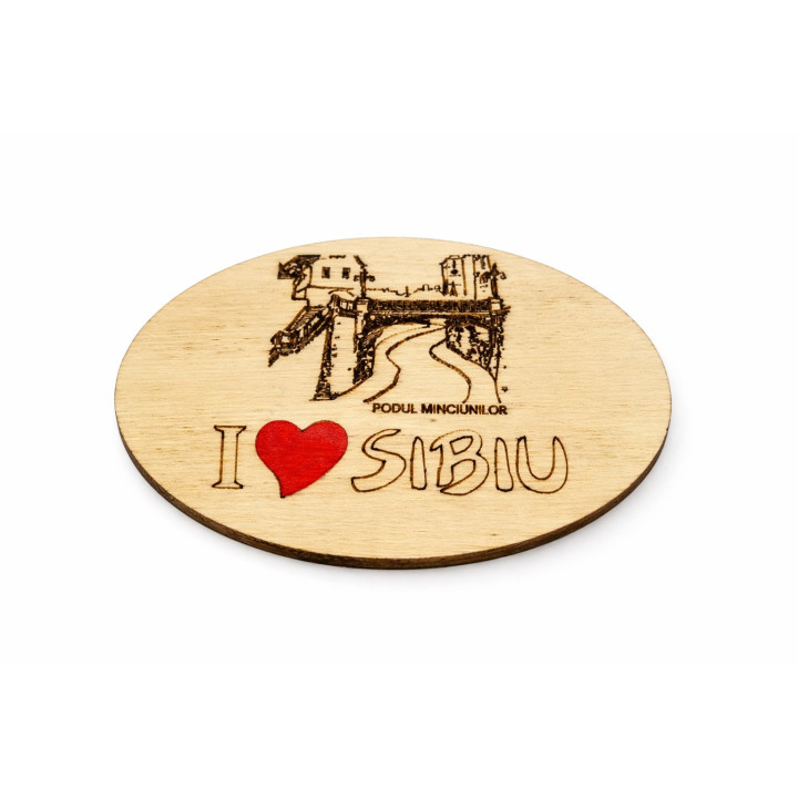 Magnet Suvenir I Love Sibiu din Lemn