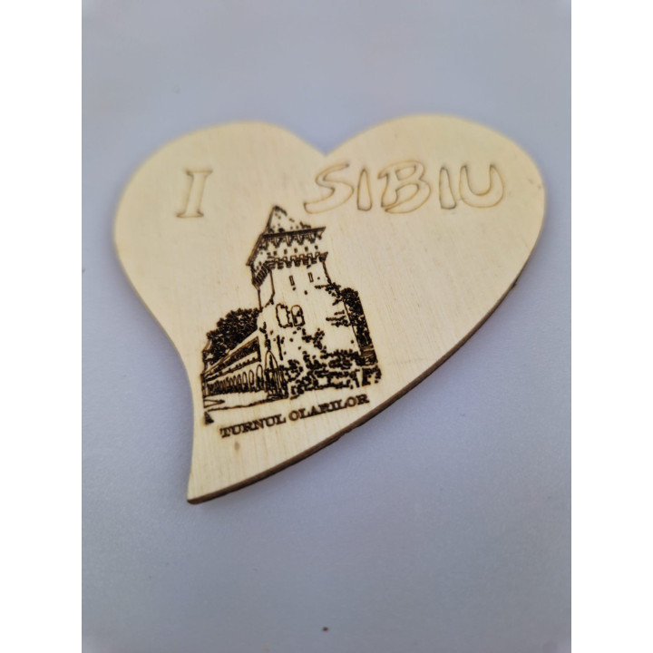 I Love Sibiu Wooden Magnet – Potters' Tower