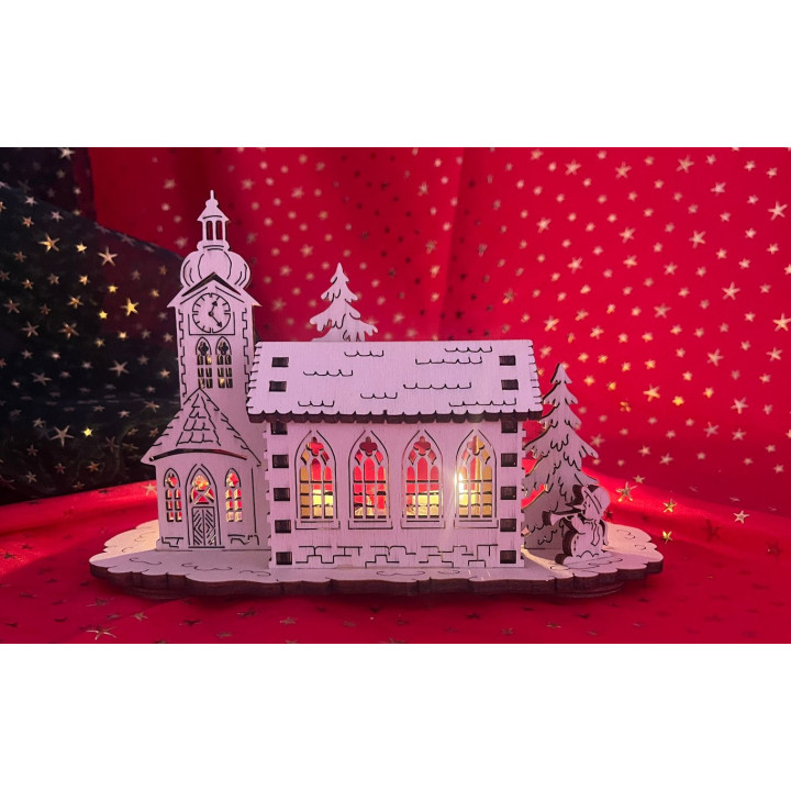 Teelichthalter Weihnachten aus Holz – Kirche 3D